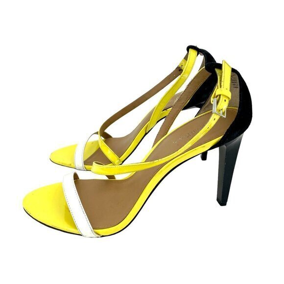 Calvin Klein Dress Sandal Yellow Black White Patent and Suede Leather 7 - Picture 1 of 14
